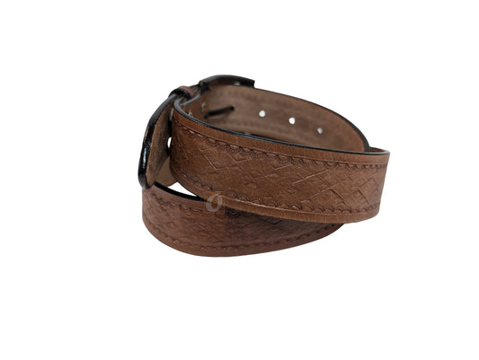 light brown tan diamond tooled leather belt, ideal for men’s work belt, tactical belt, or casual wear, showcasing the stylish diamond tooled design.