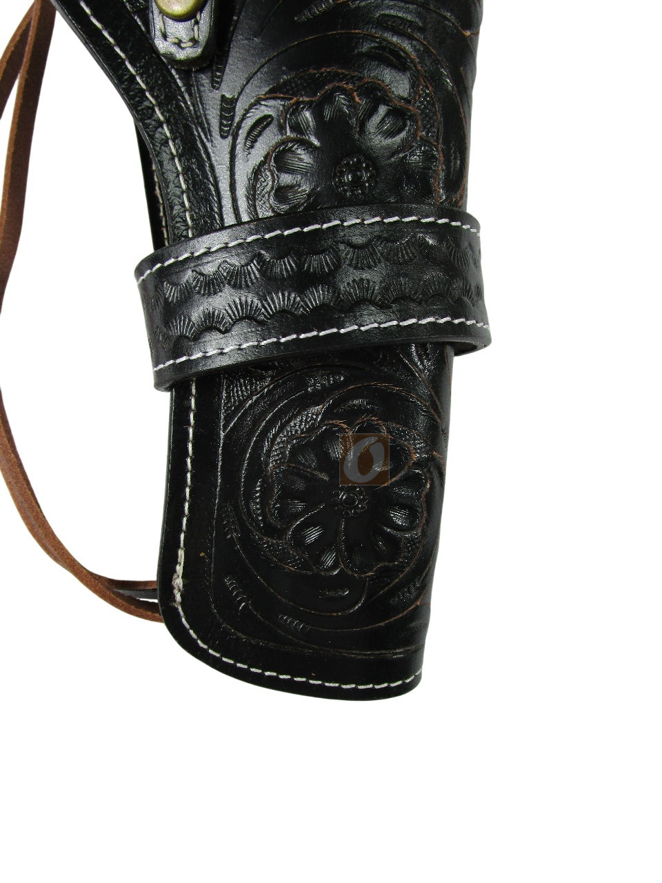 leather holster for revolver black color floral tooled close view