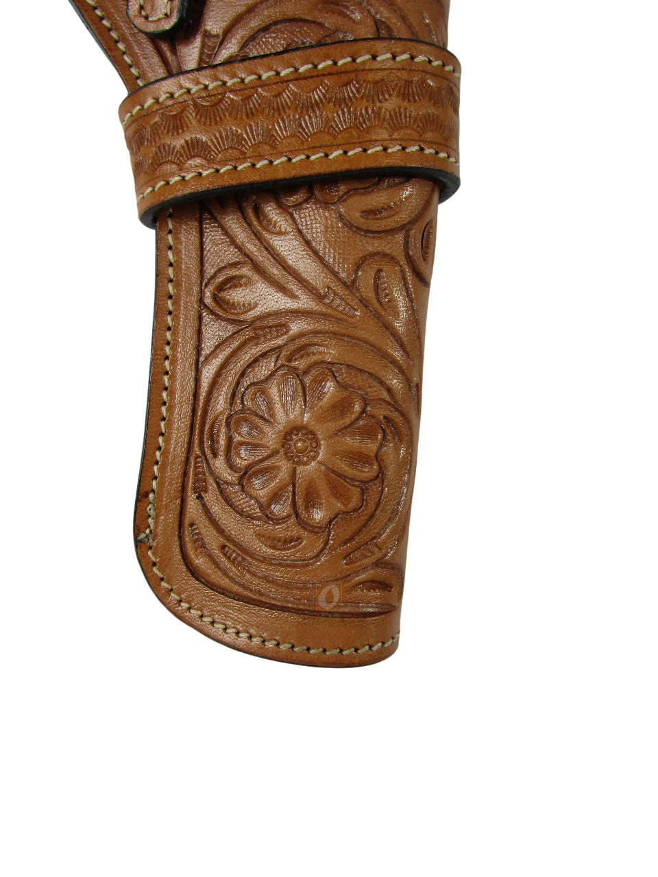 leather holster for revolver tan color close view floral tooled