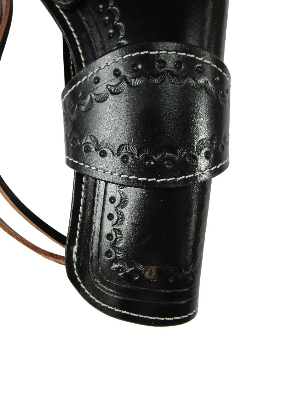 leather holster for revolver black close back view shell tooled