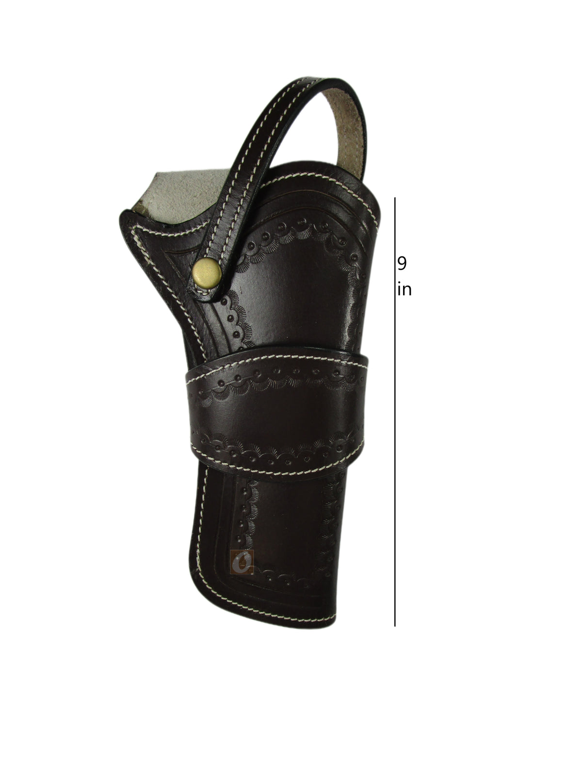 leather holster for revolver brown color front view shell tooled