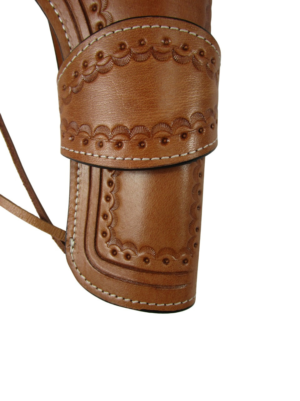 leather holster for revolver tan color close view shell tooled