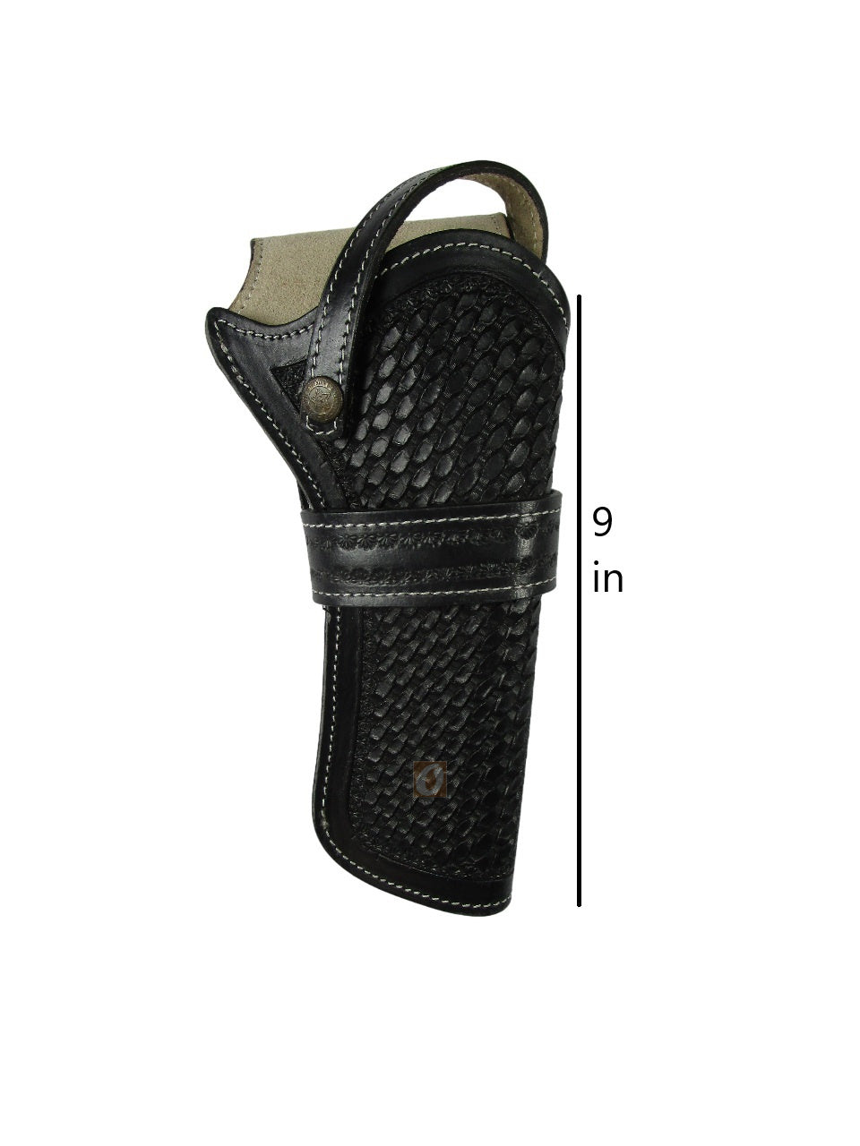 leather holster for revolver black color front view basket tooled