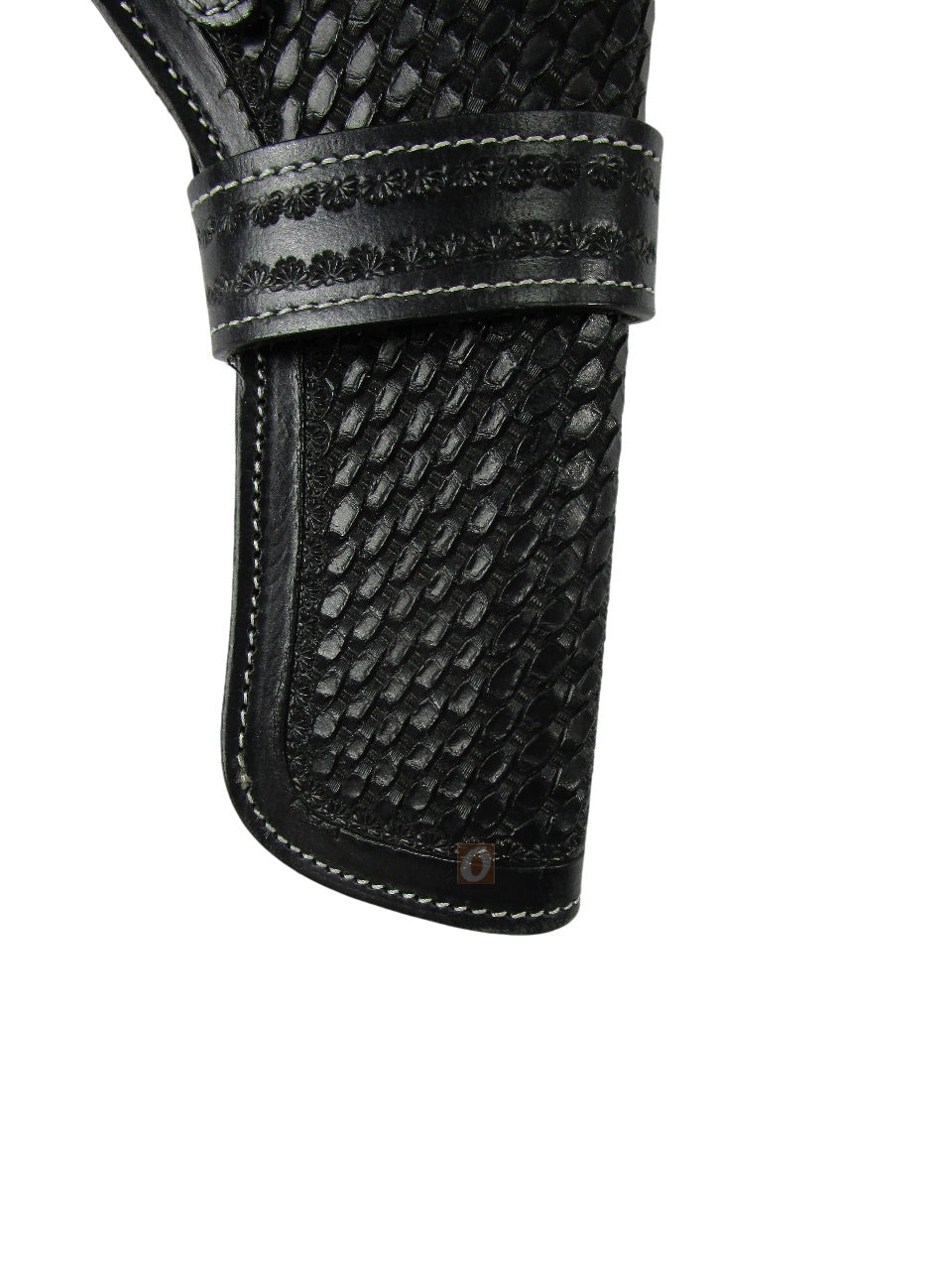 leather holster for revolver black color close view basket tooled