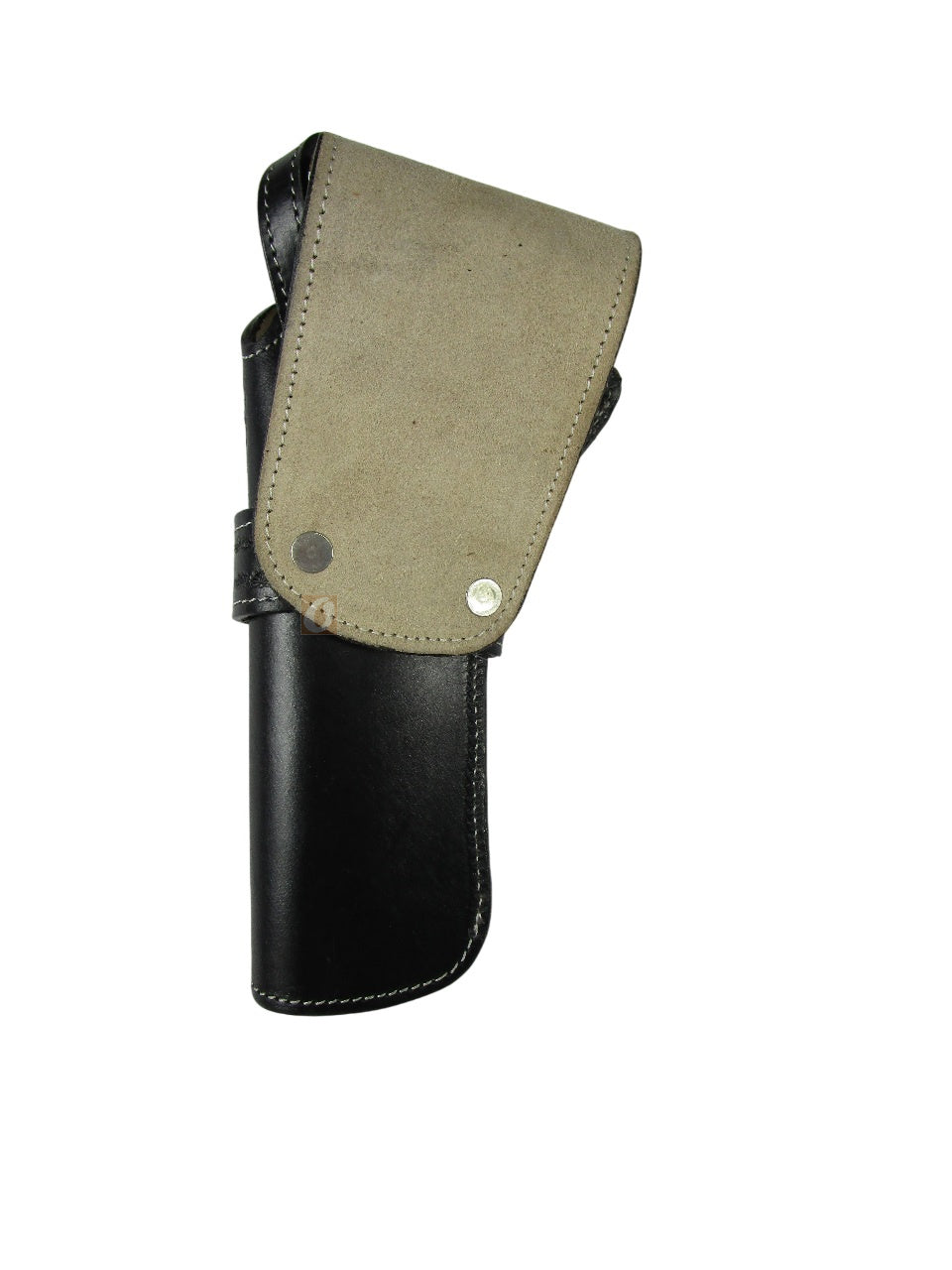 leather holster for revolver black color back view basket tooled