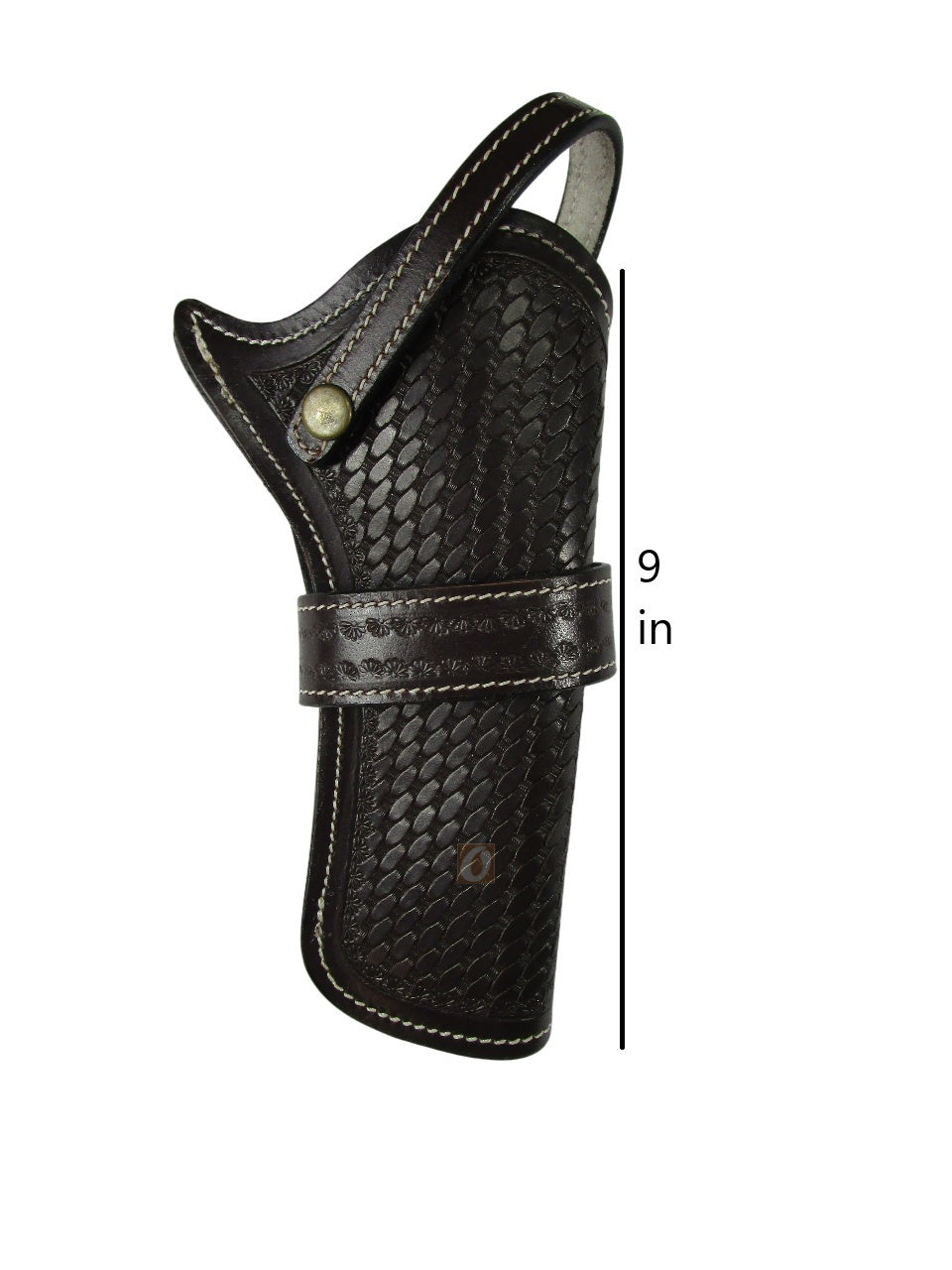 leather holster for revolver brown color front view basket tooled