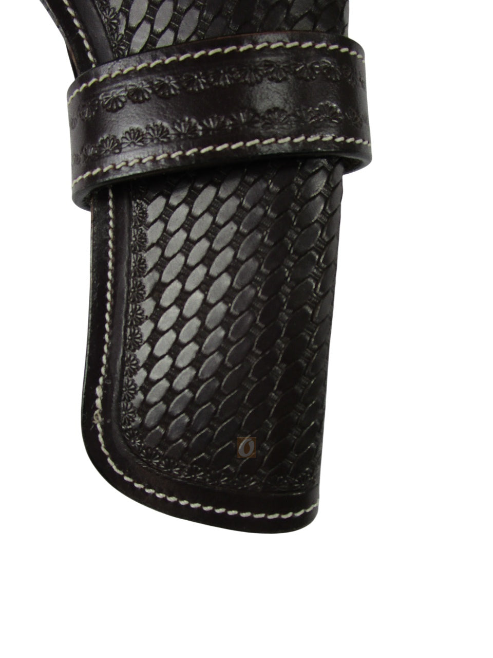 leather holster for revolver brown close back view basket tooled