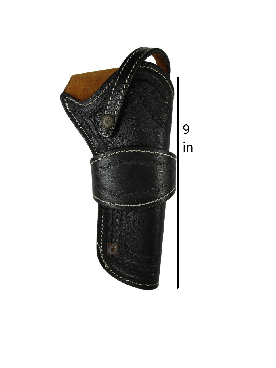leather holster for revolver black color front view heart tooled