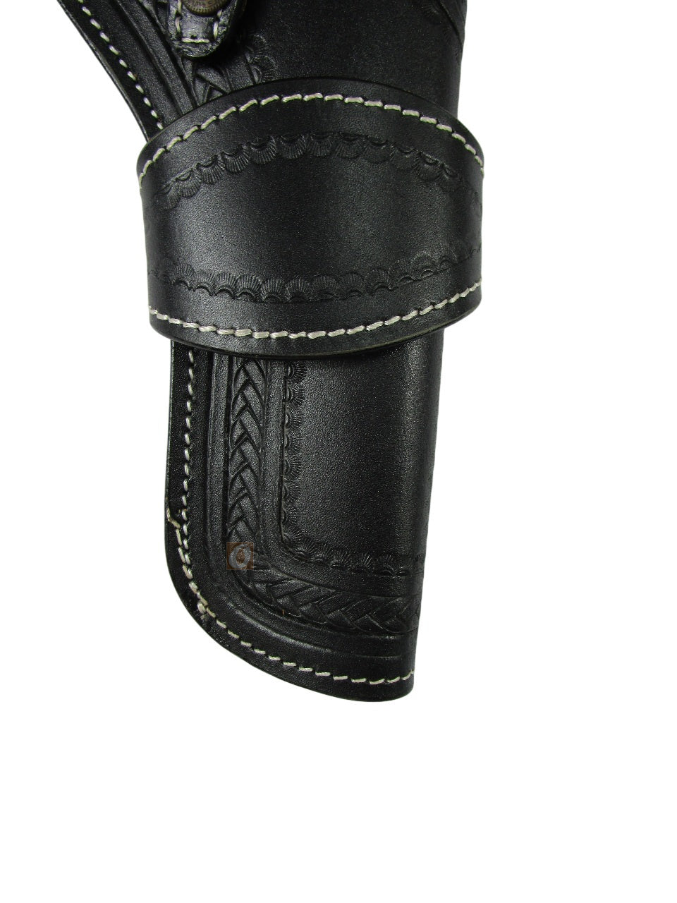 leather holster for revolver black color close view heart tooled