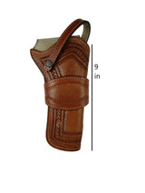 leather holster for revolver tan color front view heart tooled