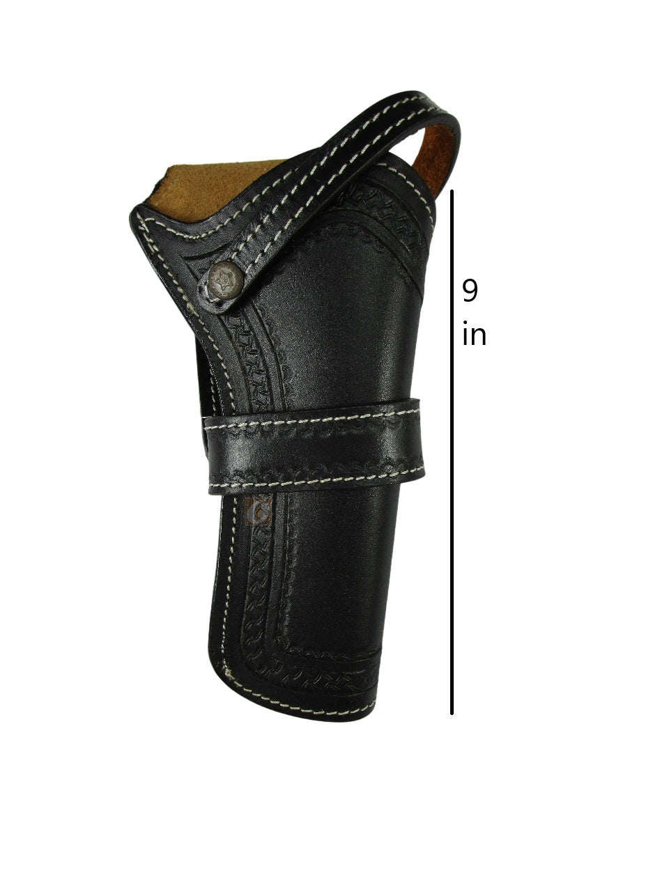 leather holster for revolver black color front view pinwheel tooled