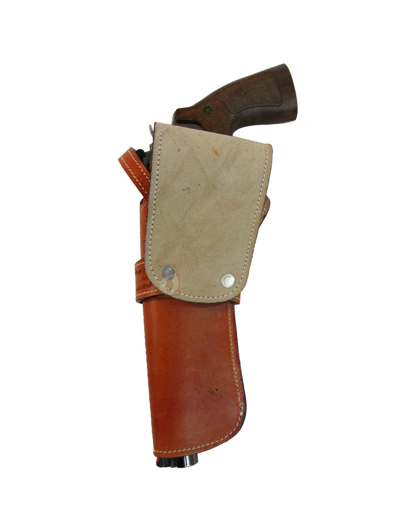 Elegant tan leather western holster with intricate pinwheel tooling, designed for revolvers and available in right or left-handed configurations