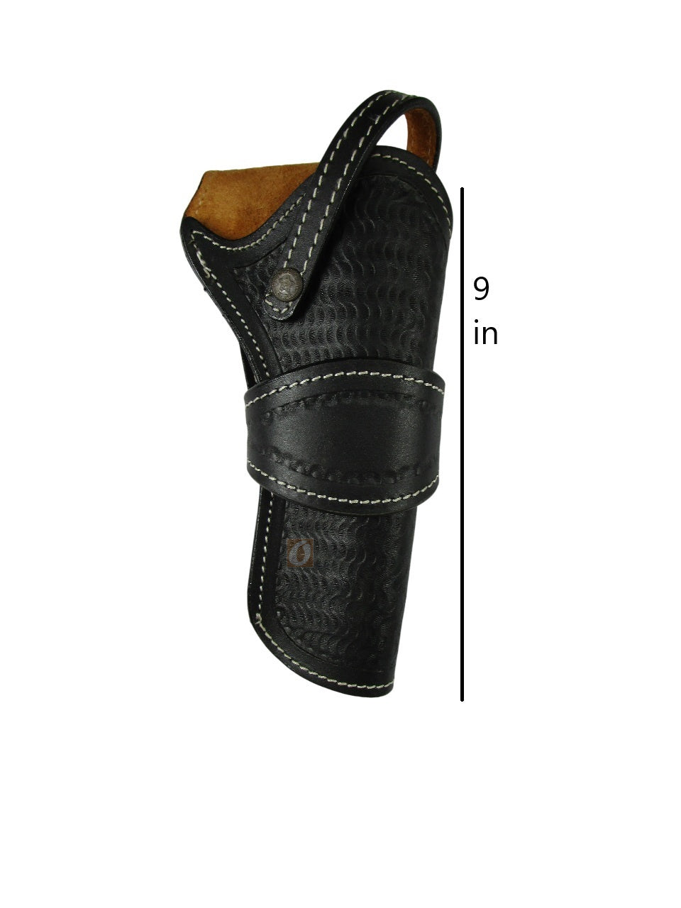 leather holster for revolver black color front view wavy tooled