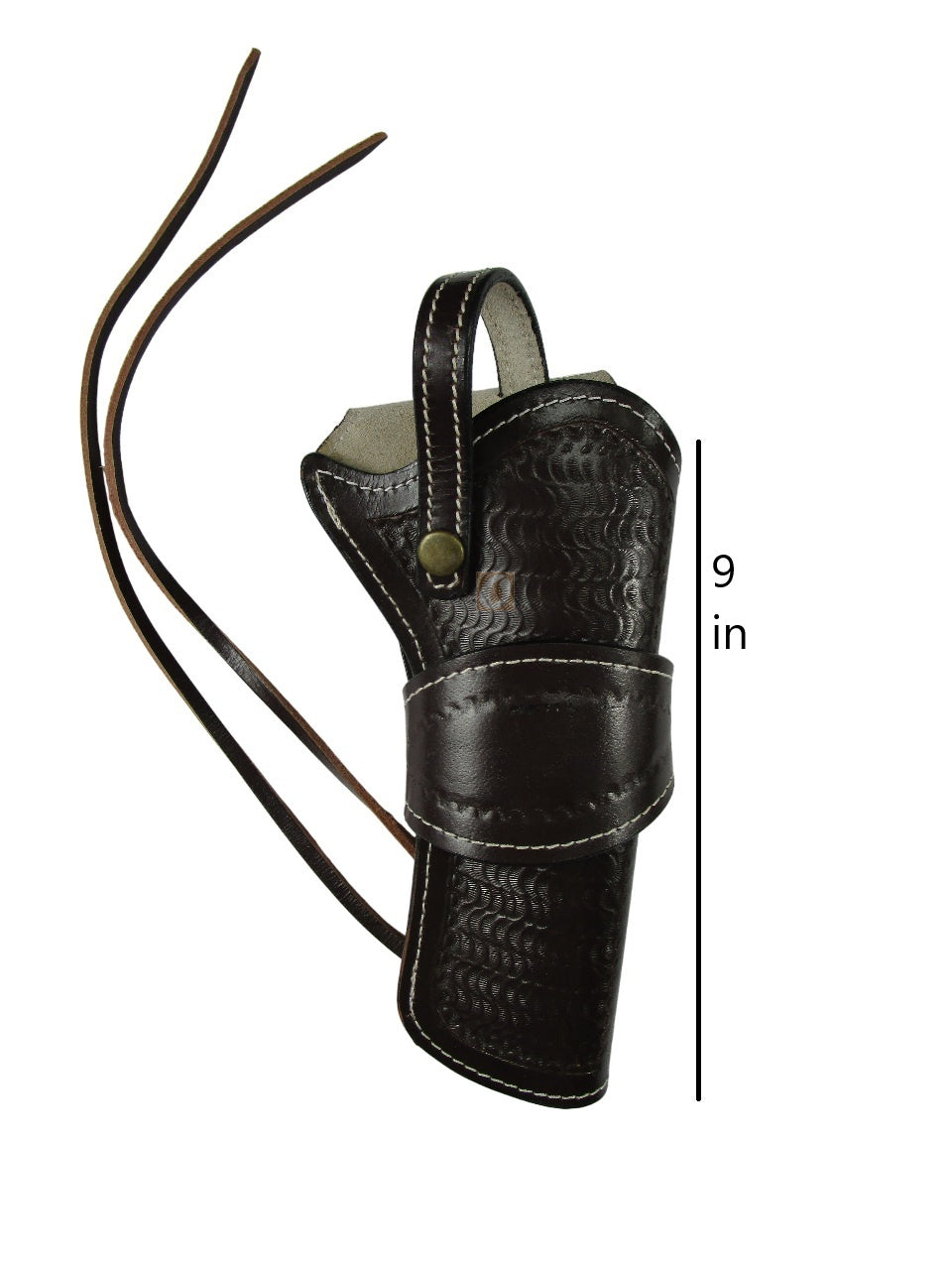 leather holster for revolver brown color front view wavy tooled