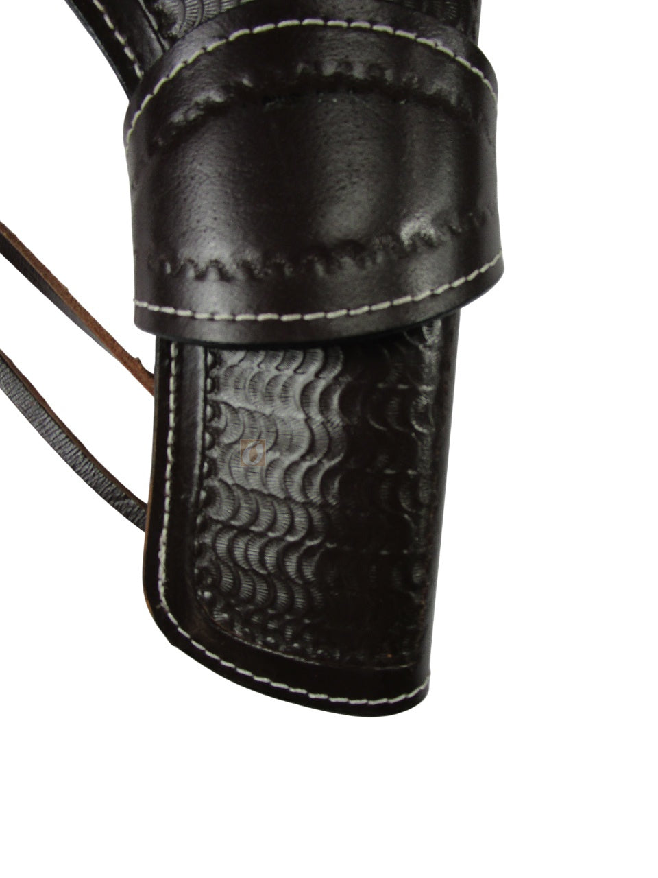 leather holster for revolver brown color close view wavy tooled