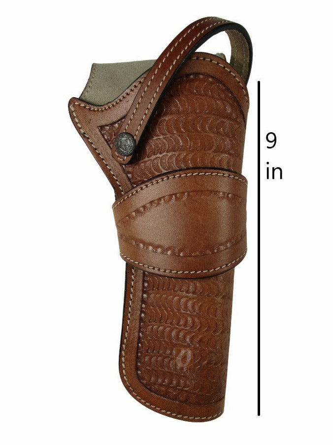 leather holster for revolver tan color close view wavy tooled