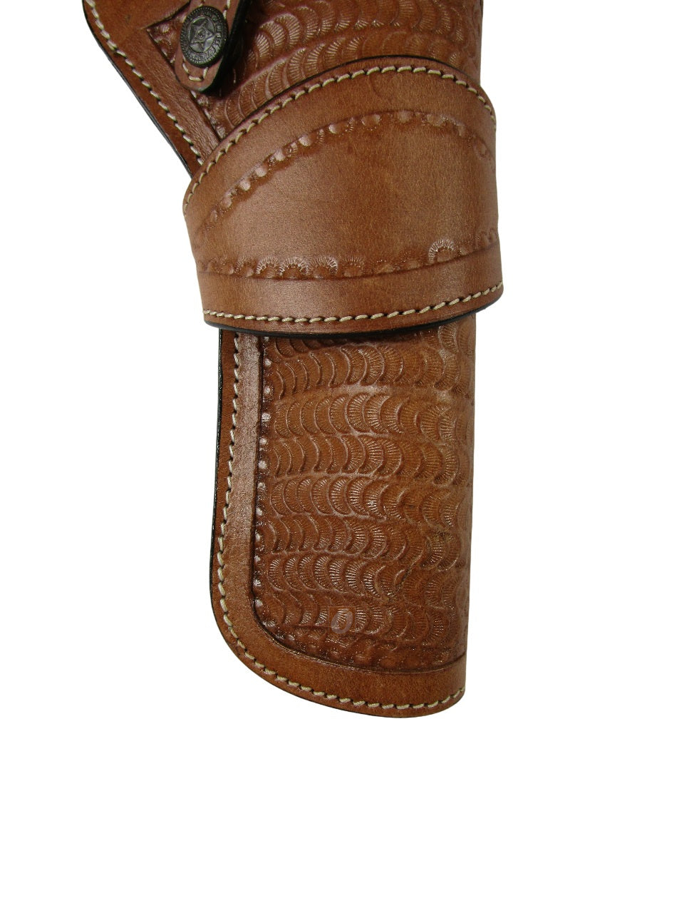 leather holster for revolver tan color wavy tooled close view