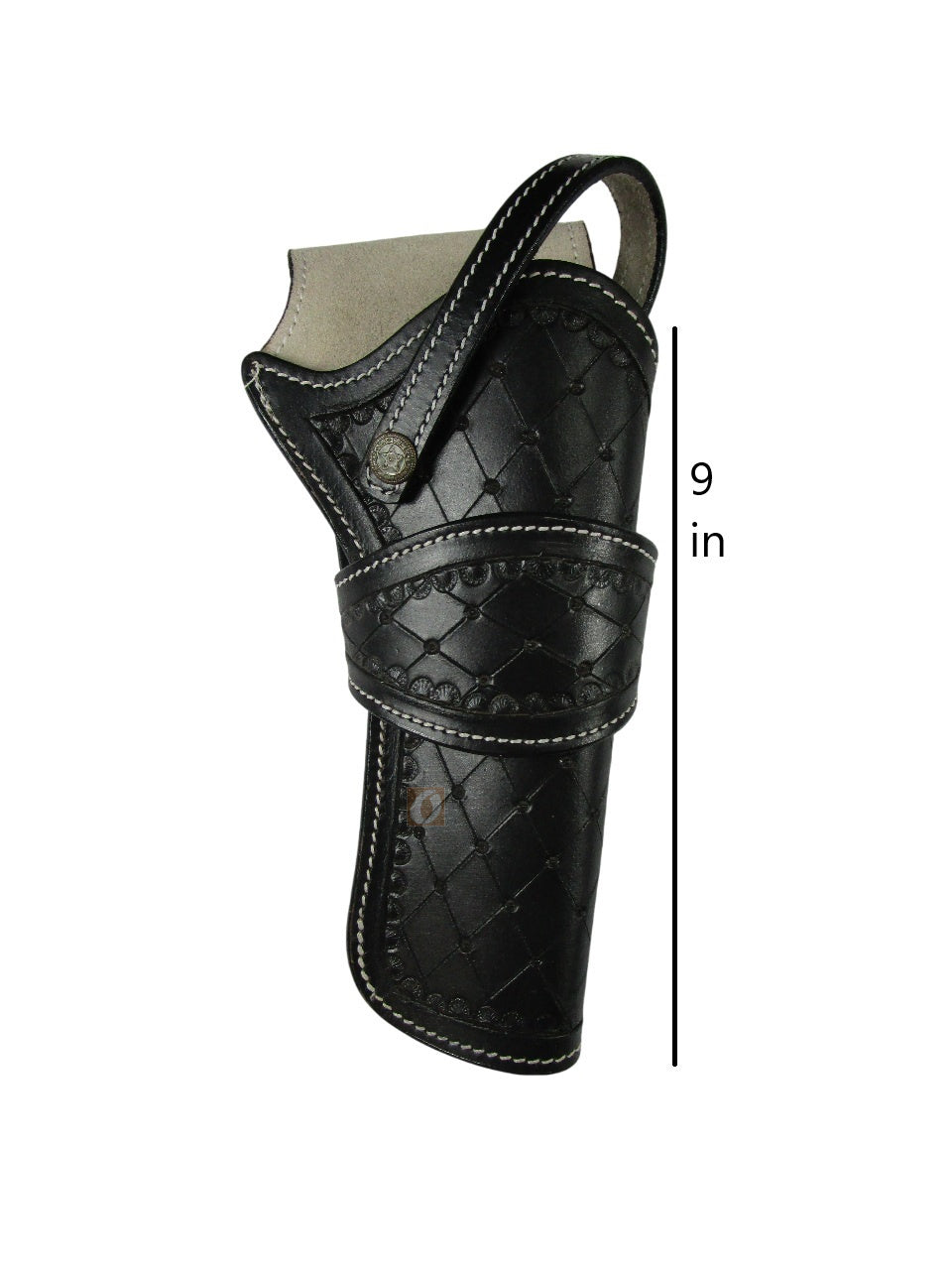 leather holster for revolver black color front view diamond tooled