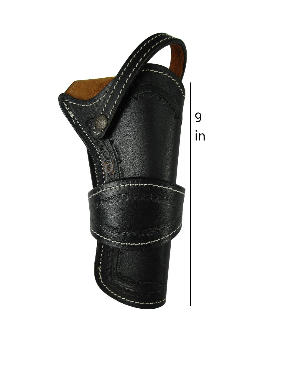 leather holster for revolver black color front view spikes tooled