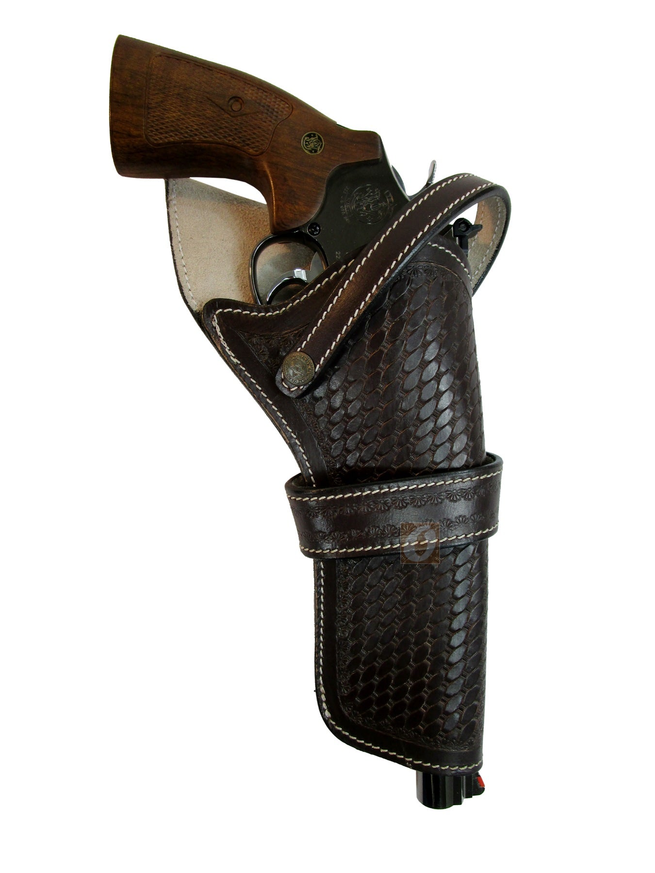 Cross Draw Holster Western Basket Weave Tooled Leather Long Barrel Fit