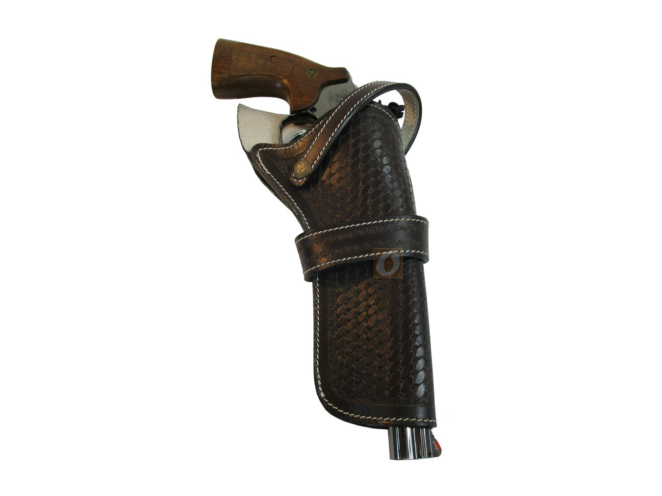 Cross Draw Holster Western Basket Weave Tooled Leather Long Barrel Fit