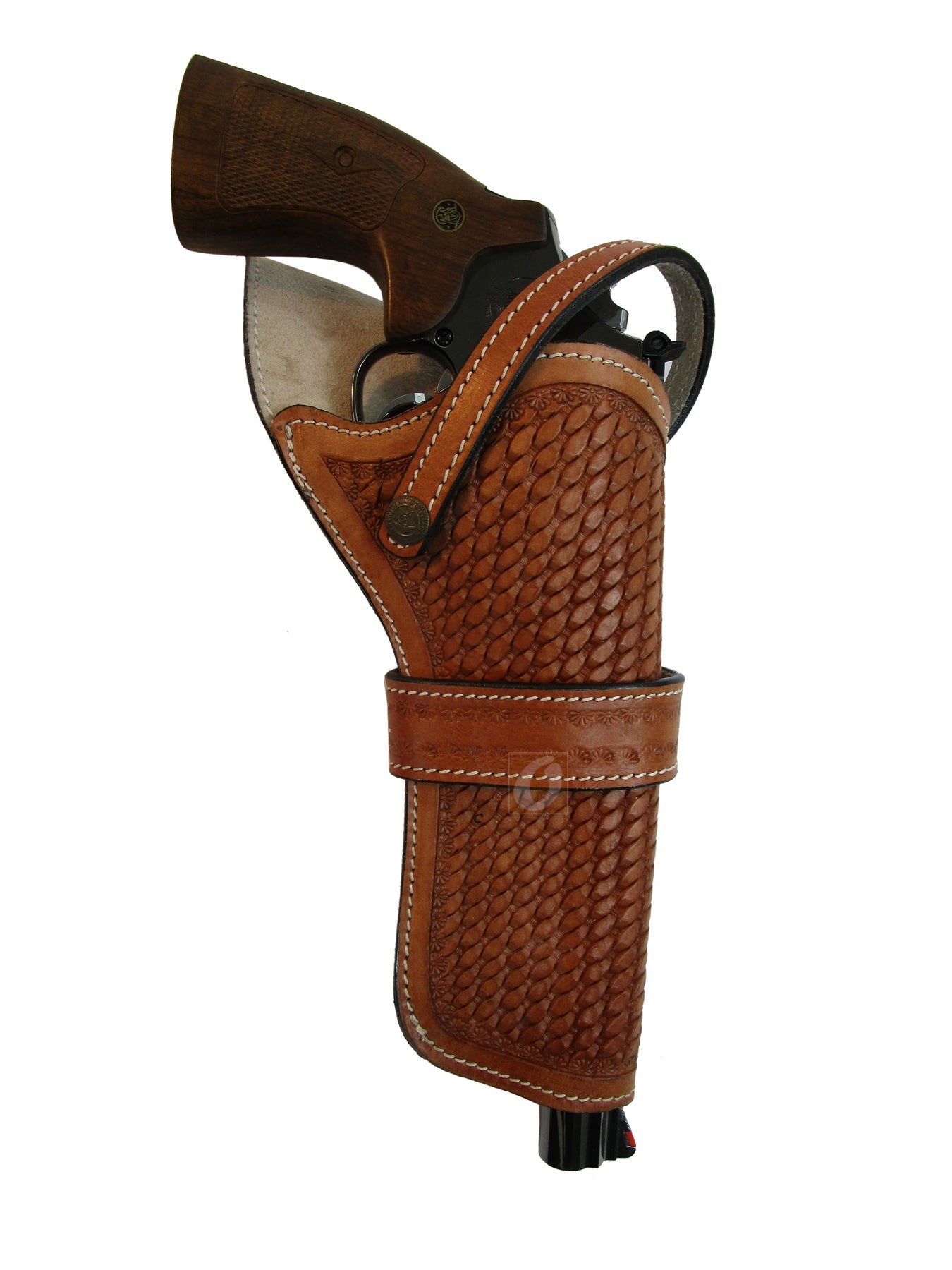 Cross Draw Holster Western Basket Weave Tooled Leather Long Barrel Fit