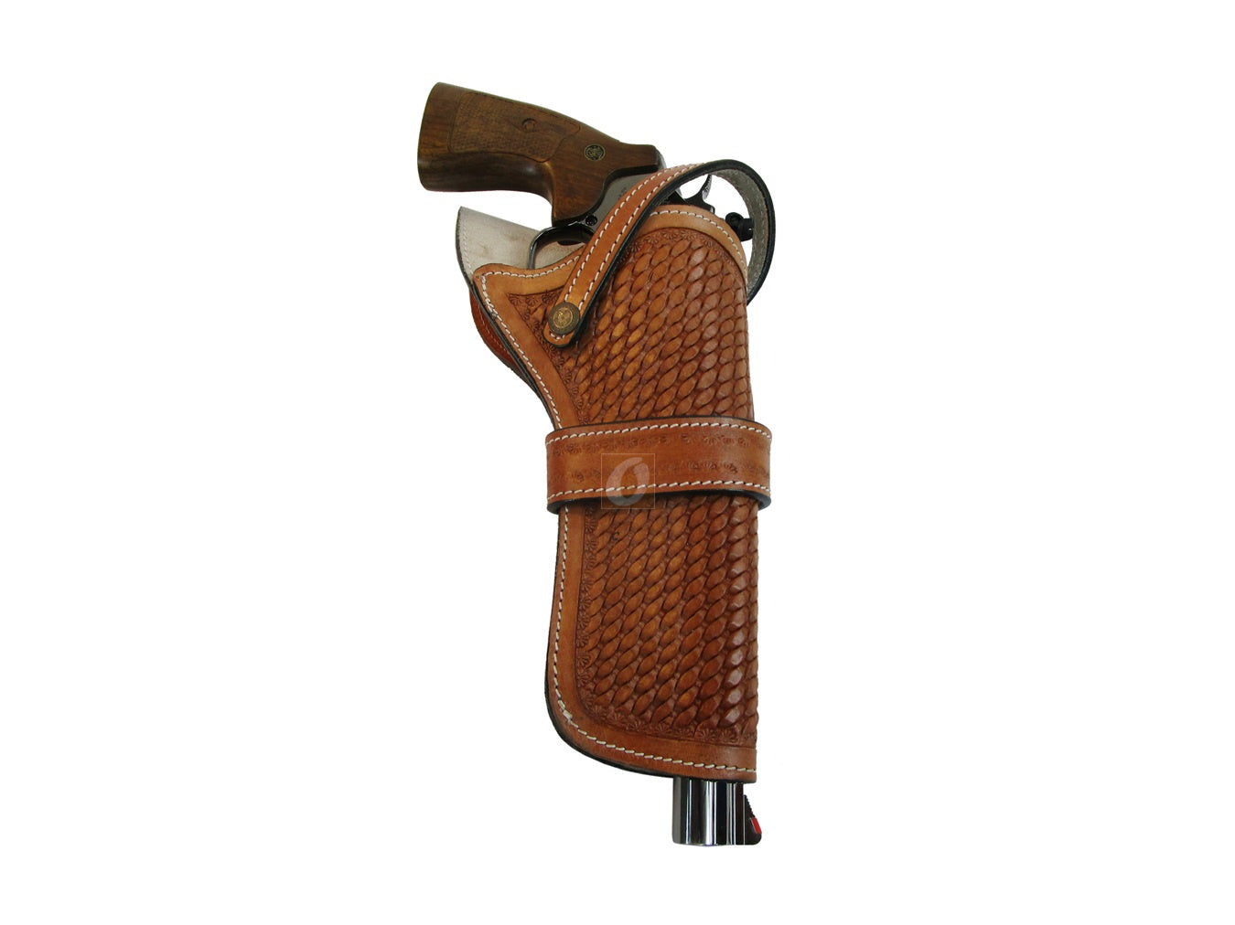Cross Draw Holster Western Basket Weave Tooled Leather Long Barrel Fit