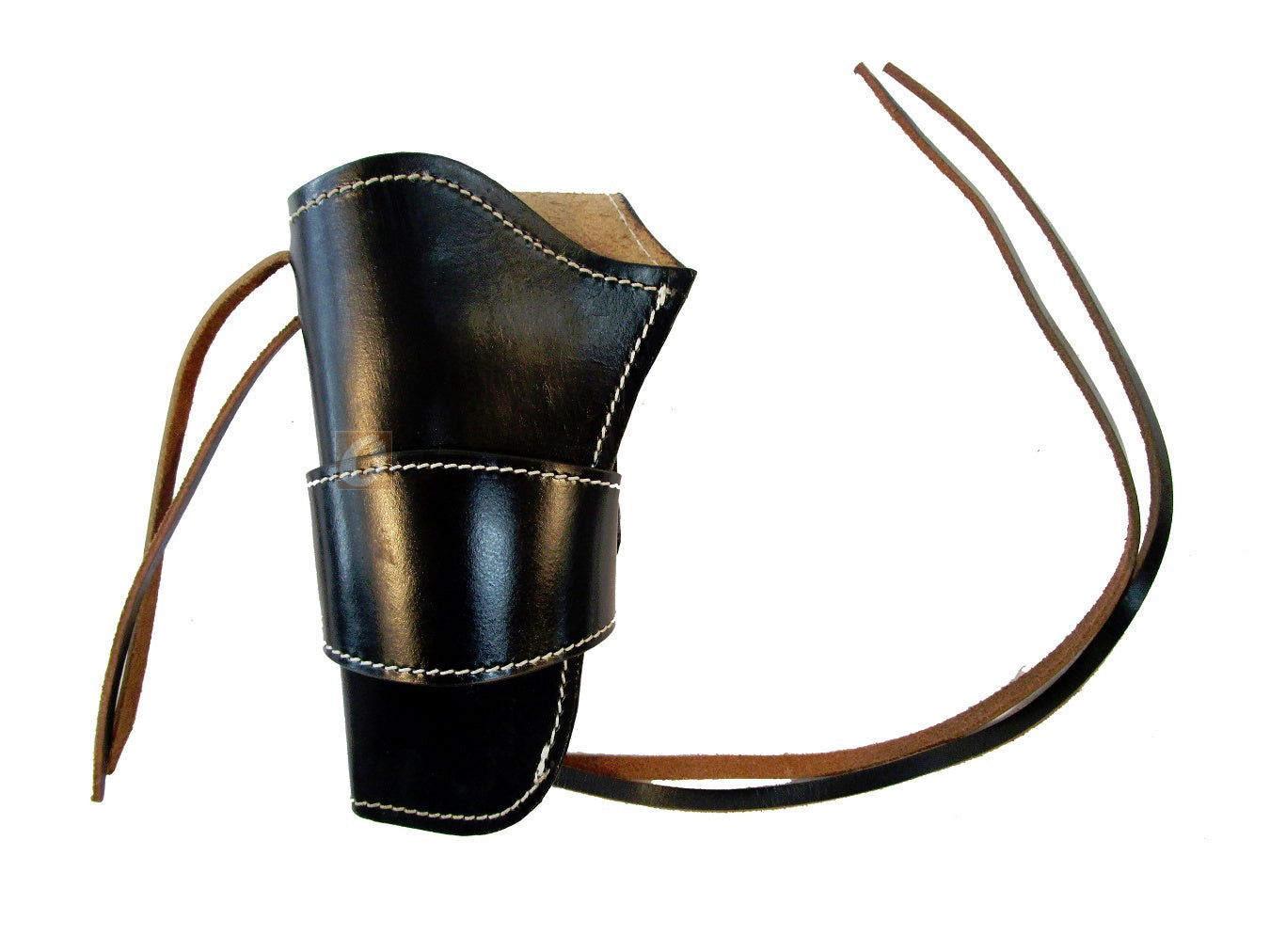 Durable black leather holster, expertly crafted to fit long barrel revolvers for a secure, stylish carry.