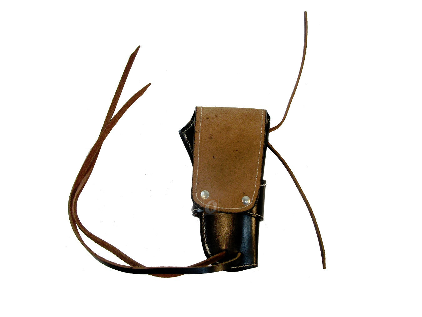 High-quality black leather holster with a perfect fit for long barrel revolvers, designed for both right and left-handed users.