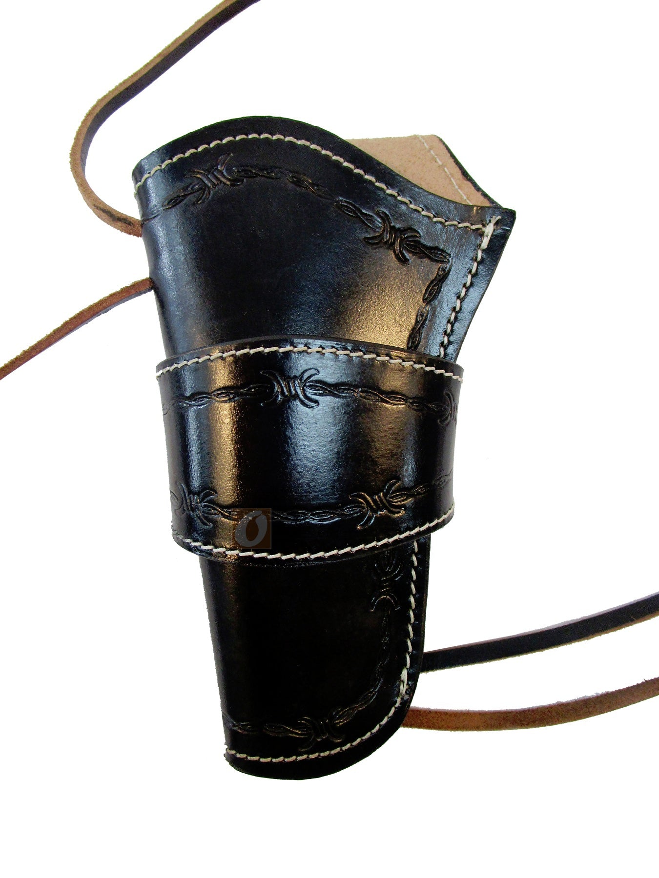 Secure and durable black leather holster designed for revolvers, providing a perfect fit for long barrel and 1911 pistols.