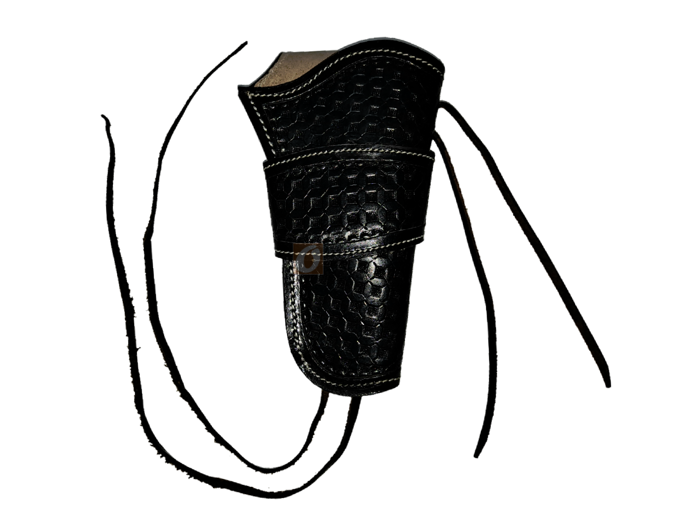 Black leather holster designed specifically for long barrel revolvers, offering secure carry and timeless western style.