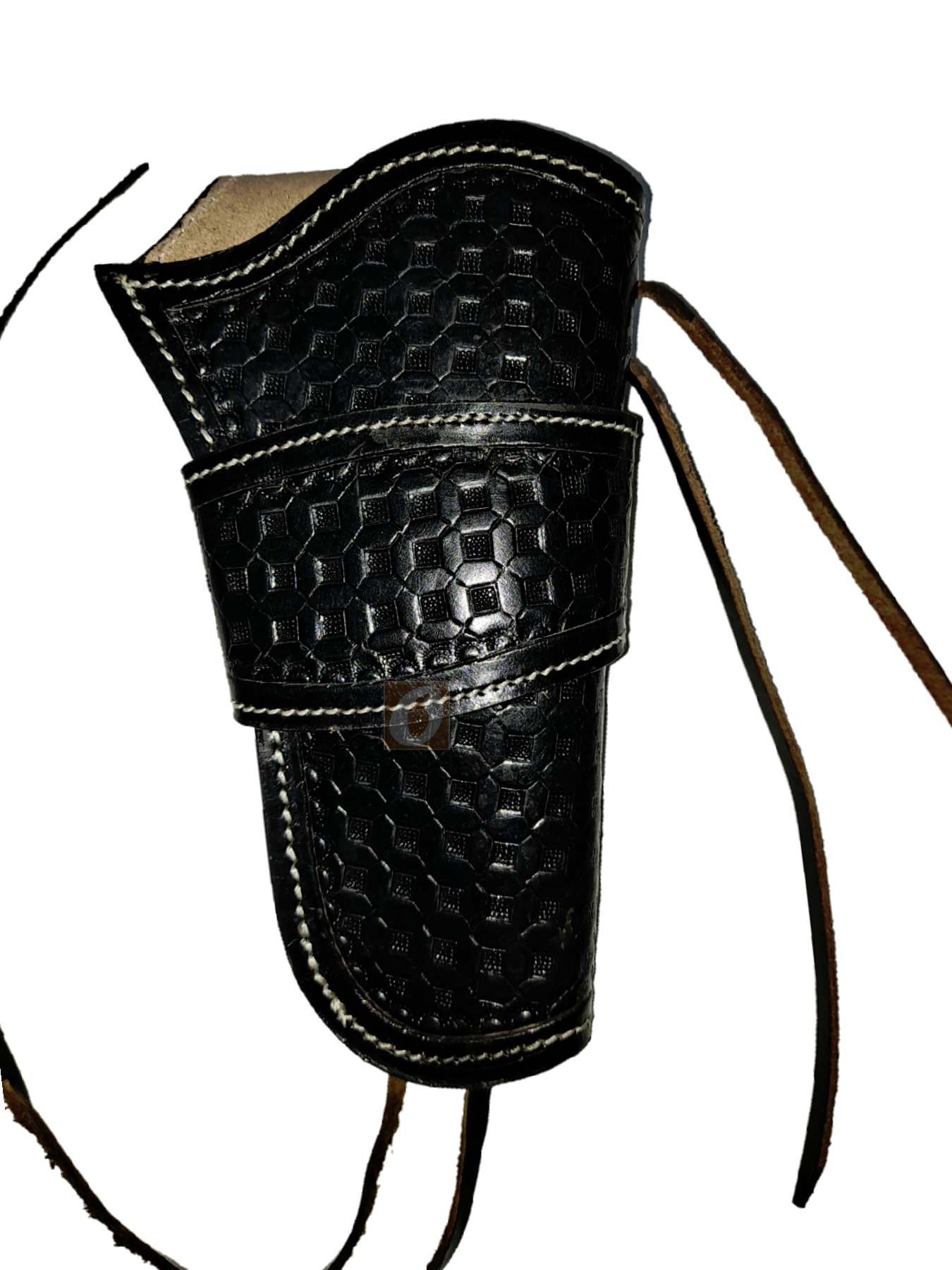 Premium black leather holster, ideal for long barrel revolvers, providing a perfect fit and western flair.