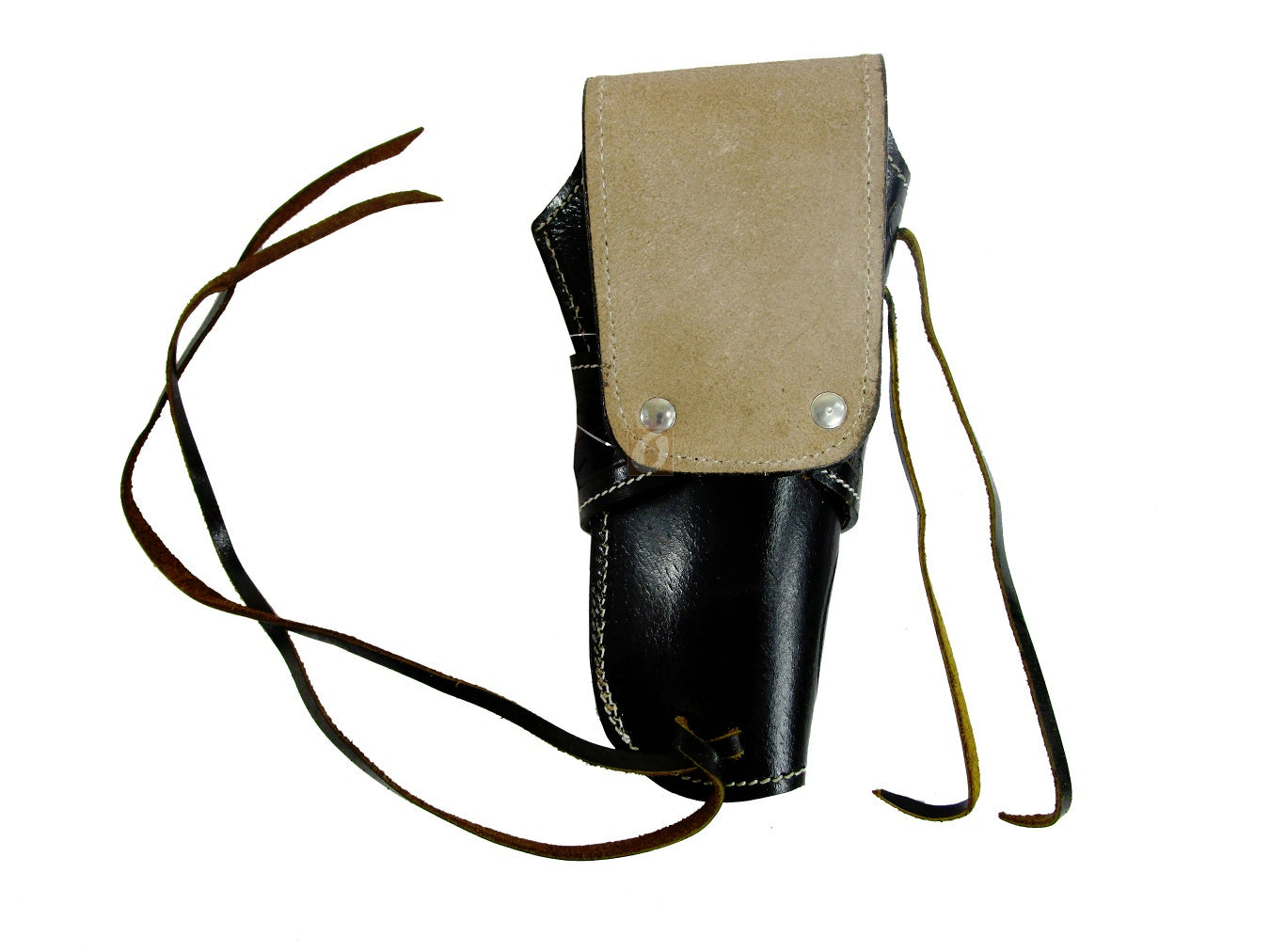 High-quality black leather holster, designed to fit revolvers, long barrel revolvers, and 1911 pistols for optimal comfort and security.