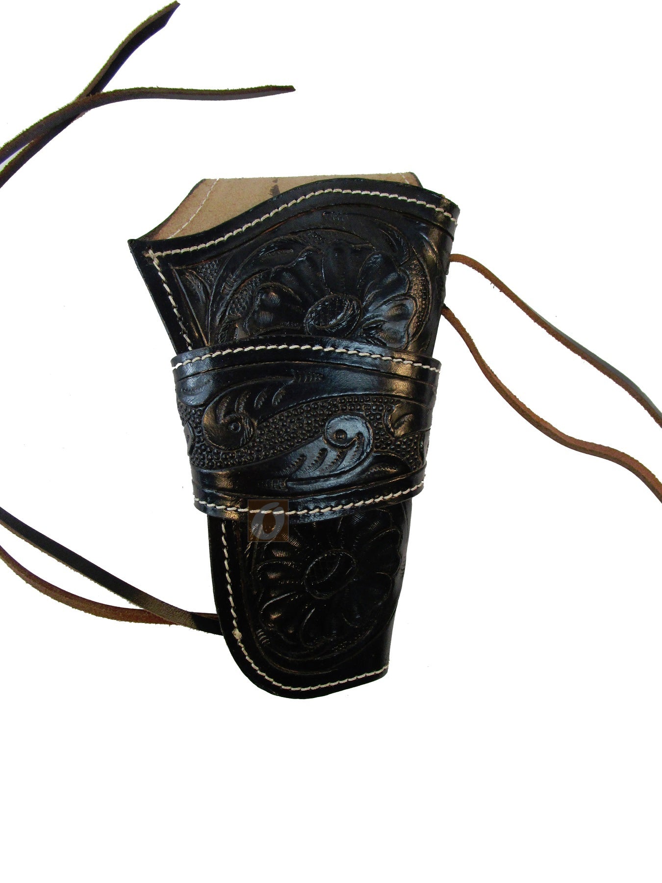 Stylish and durable black leather holster, designed to fit revolvers, 1911 pistols, and long barrel revolvers for secure and easy access.