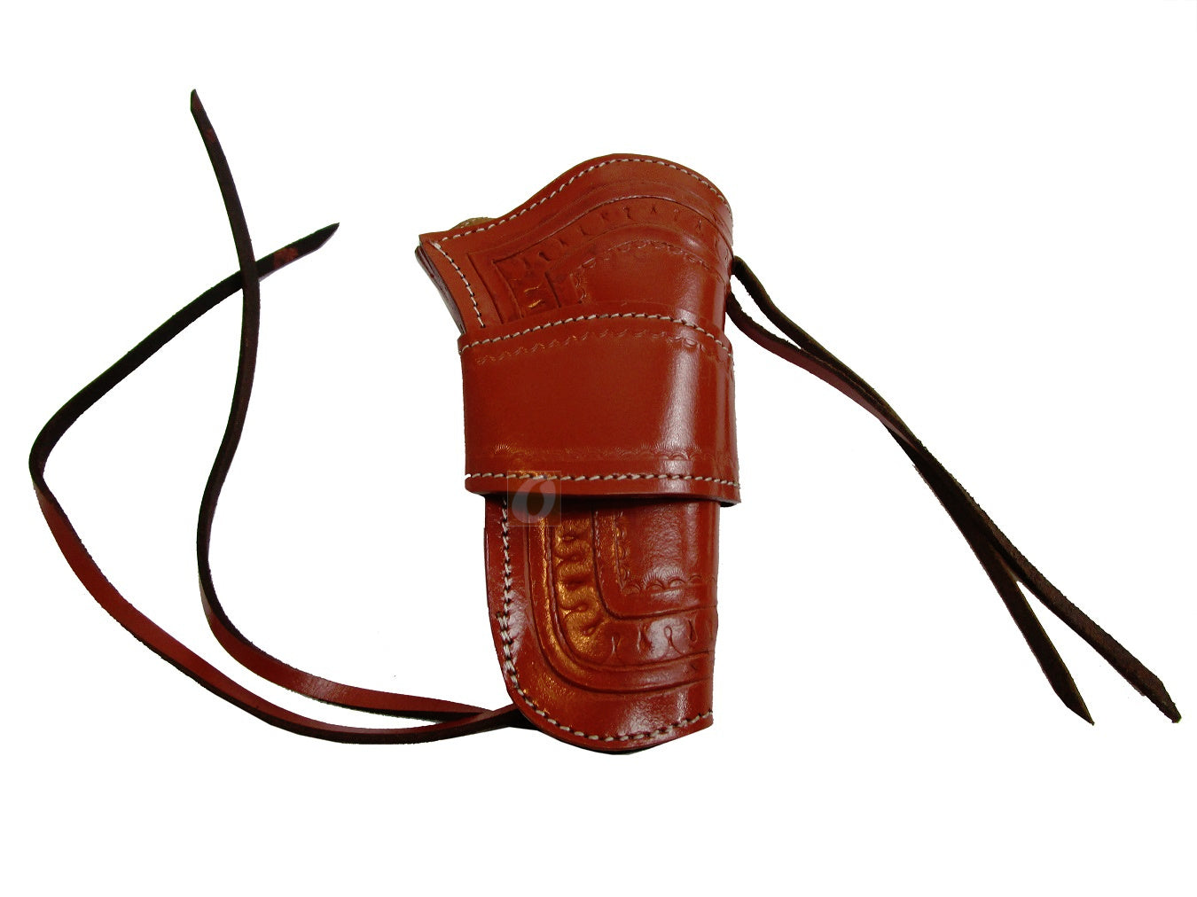 Premium red leather holster made for single-action revolvers, combining durability, security, and classic western aesthetics.