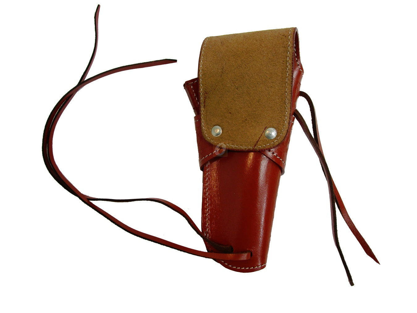 Custom-fit red leather holster for single-action revolvers, designed for secure, comfortable carry and easy access to your firearm.