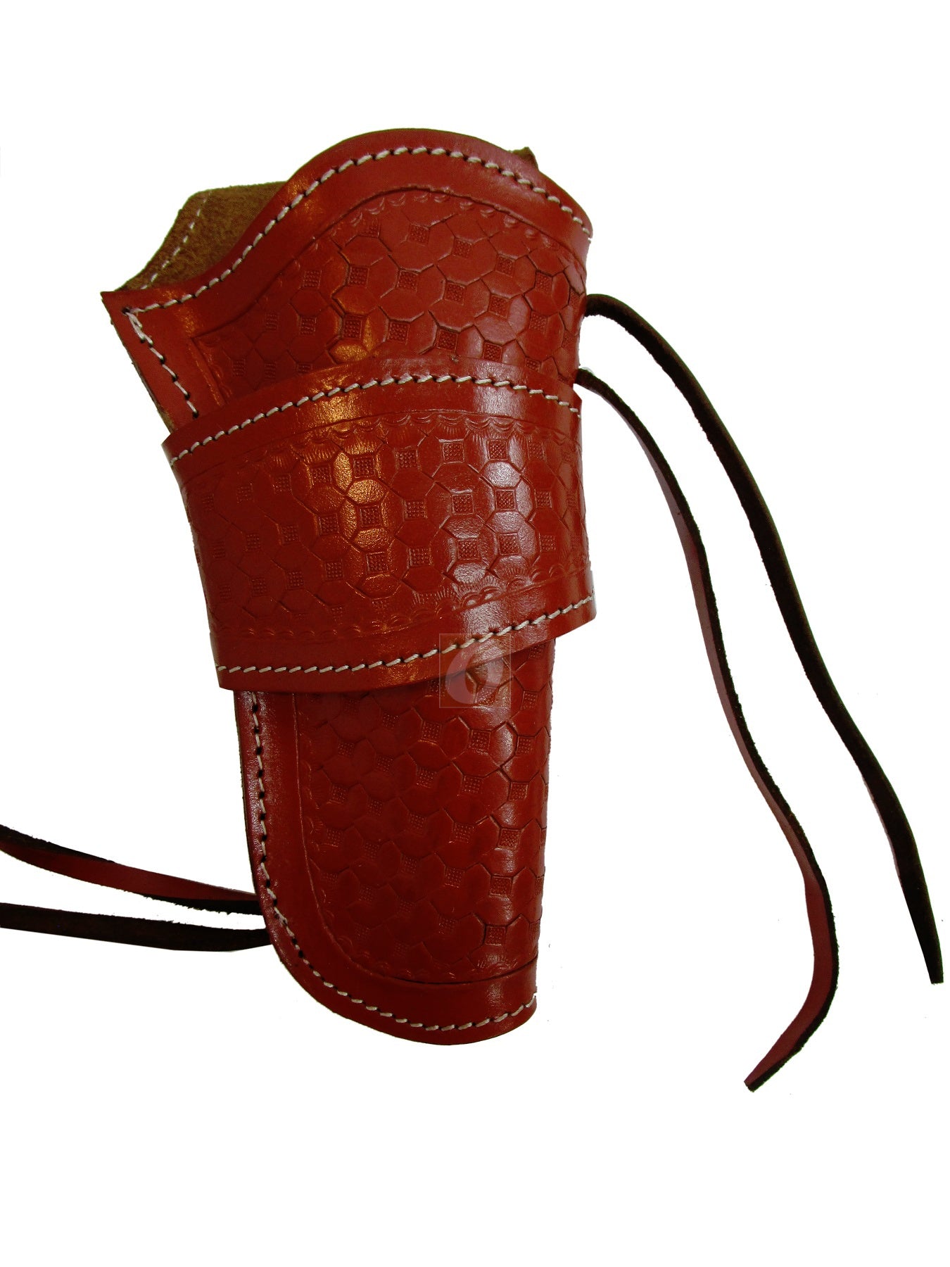 red leather holster with a custom fit for single-action revolvers, crafted for comfort, durability, and ease of use in any situation.