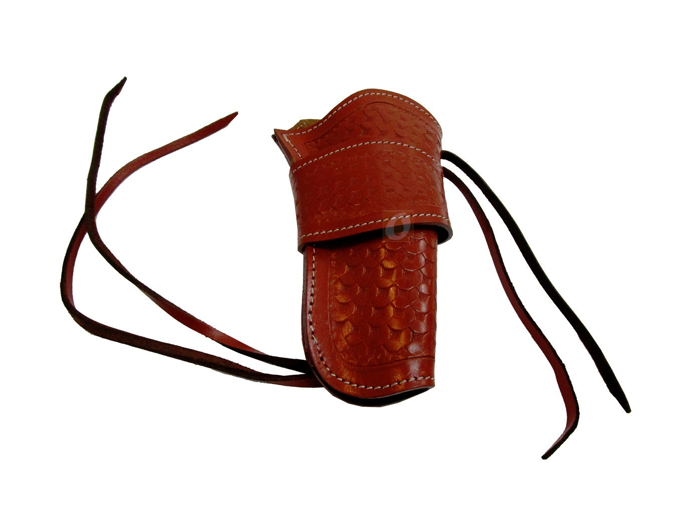 Classic red leather holster designed to fit single-action revolvers, offering durability, comfort, and easy access for everyday carry.