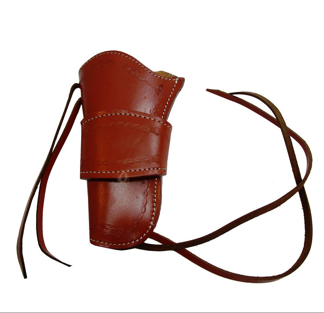 leather holster for colt python 357 red color barbed tooled left handed angled view