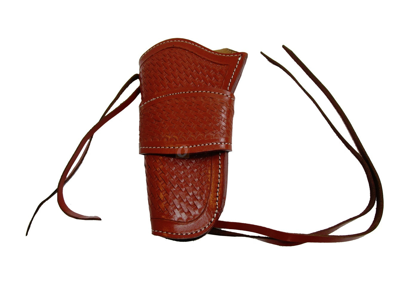 Durable red leather holster, crafted to fit single-action revolvers and 1911 pistols, offering a custom fit for secure and reliable carry.