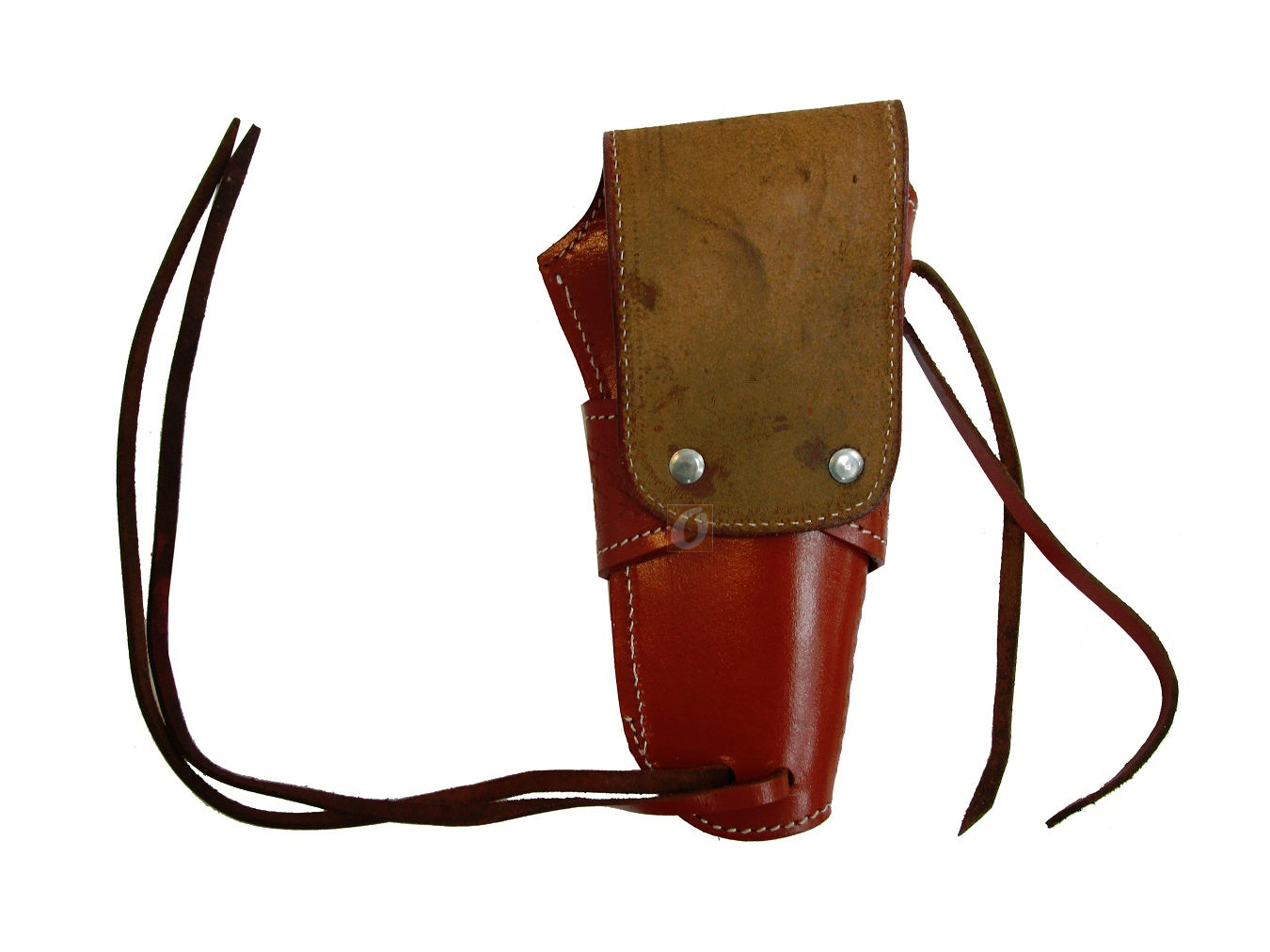 Red leather holster designed for revolvers, providing a perfect fit for long barrel revolvers, 1911 pistols, and single-action models.