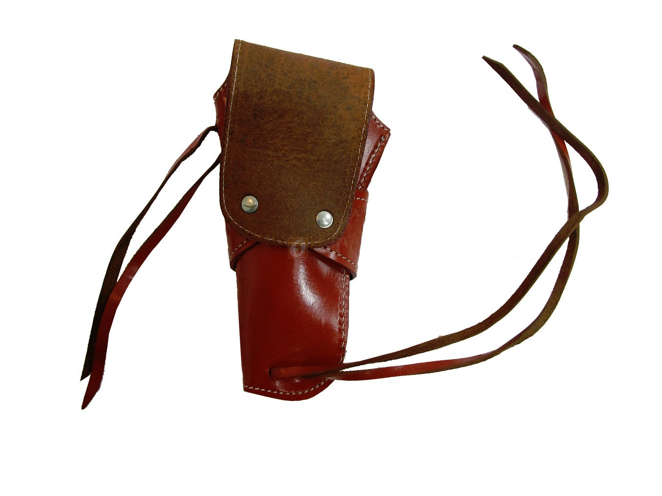 Premium red leather holster with custom fit for long barrel revolvers and 1911 pistols, designed for comfortable and secure carry.