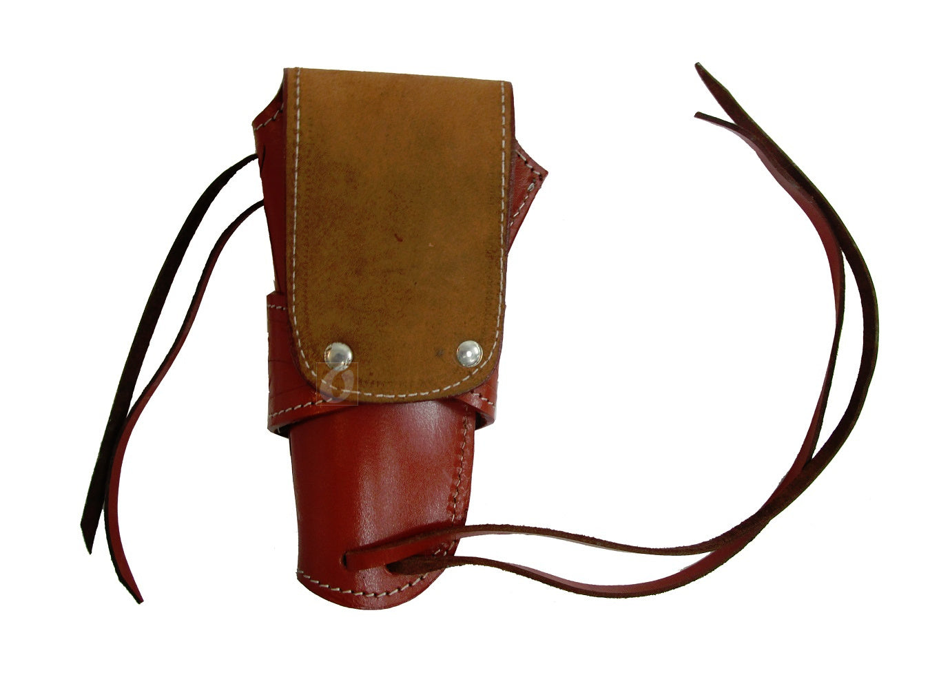 Premium red leather holster tailored to fit long barrel revolvers, offering easy access, secure fit, and classic western aesthetics.
