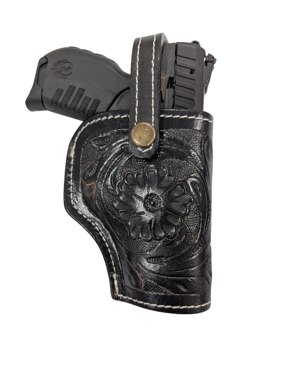 SR 22LR leather holster black color front view floral tooled