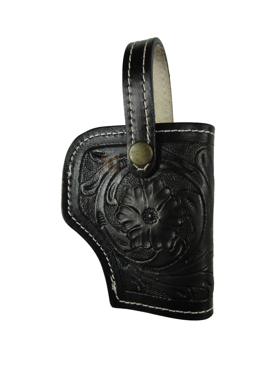 leather holster brown color front view floral tooled