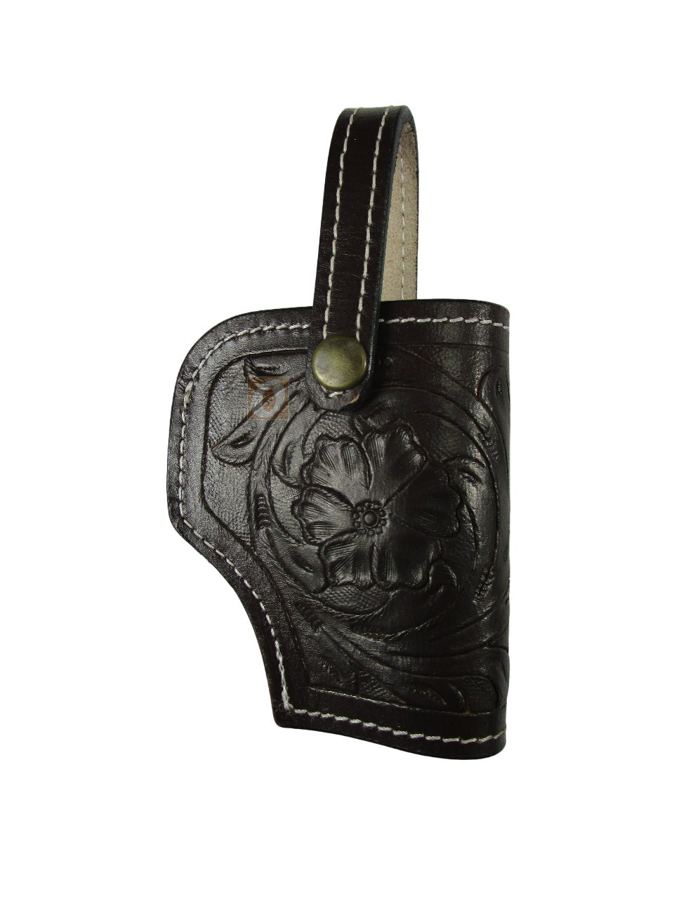 leather holster brown color front view floral tooled
