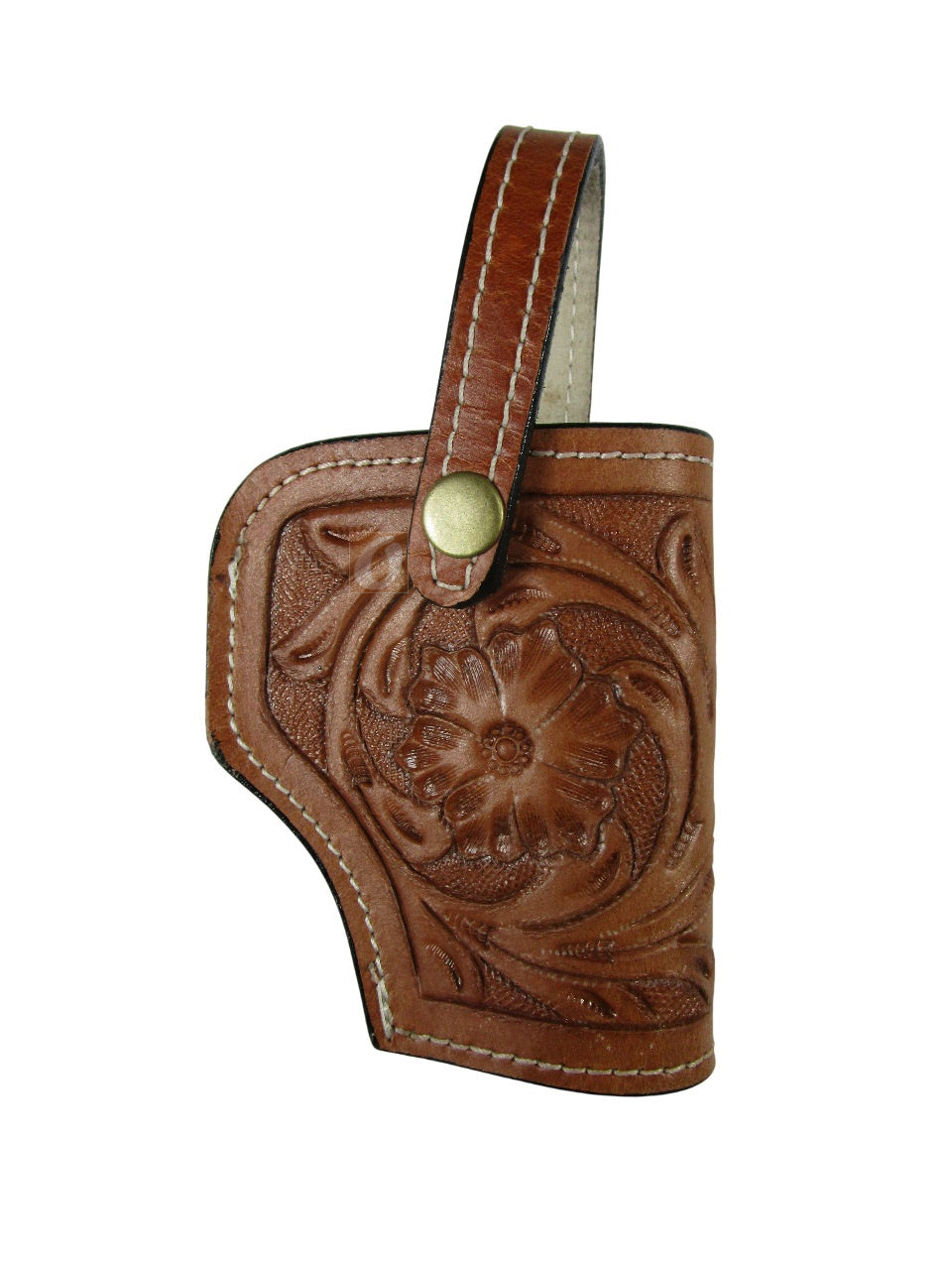 leather holster tan color front view floral weave tooled
