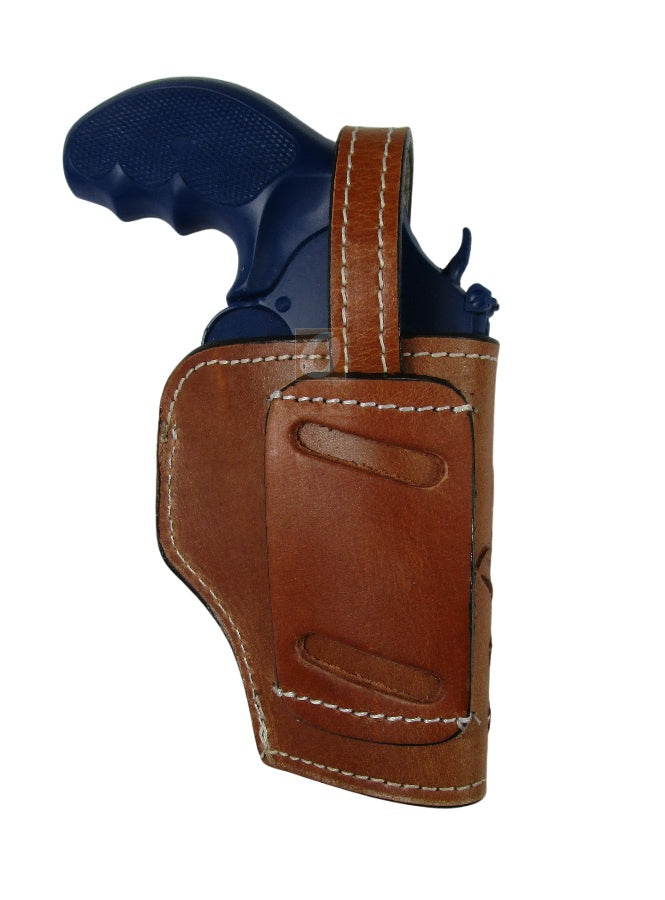 357 Magnum Leather Holster Tooled Open Bottom OWB Carry