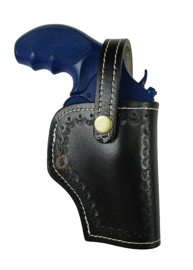 leather holster for S&W Model 60 black color right hand shell tooled front view