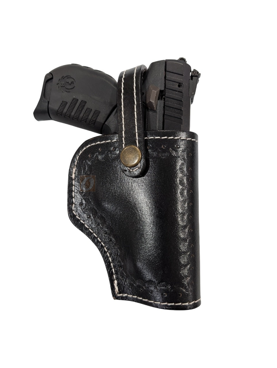 SR 22LR leather holster black color front view shell tooled